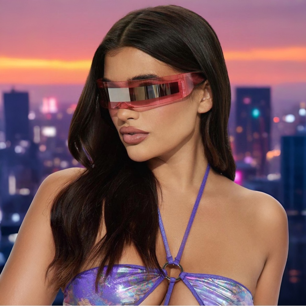 Stylish Pink Galactic Babe Shield Sunglasses Mirrored Uv 400 Party Festival Glam